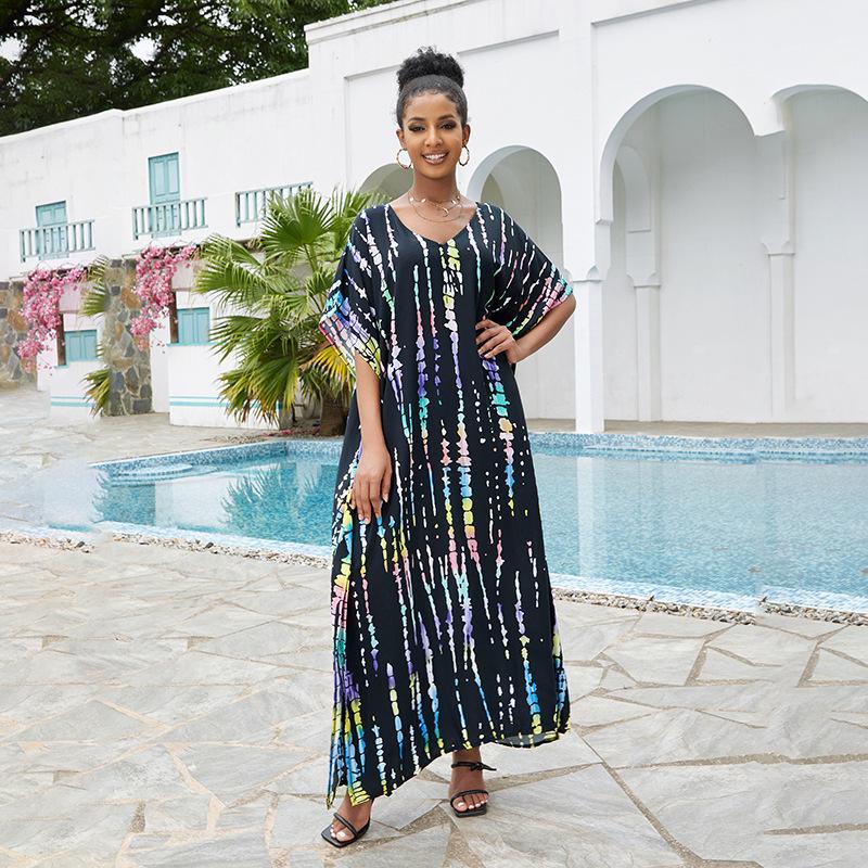 2023 Rayon V-Neck Beach Cover-Up Robe: European & American Style Vacation Swimsuit Sunscreen Shirt