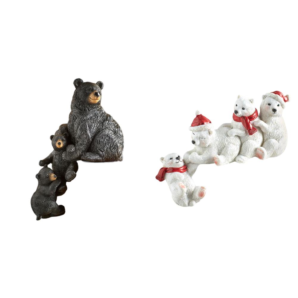 Christmas Black Bear Figurines Resin Miniature Art Craft for Bedside Tabletop