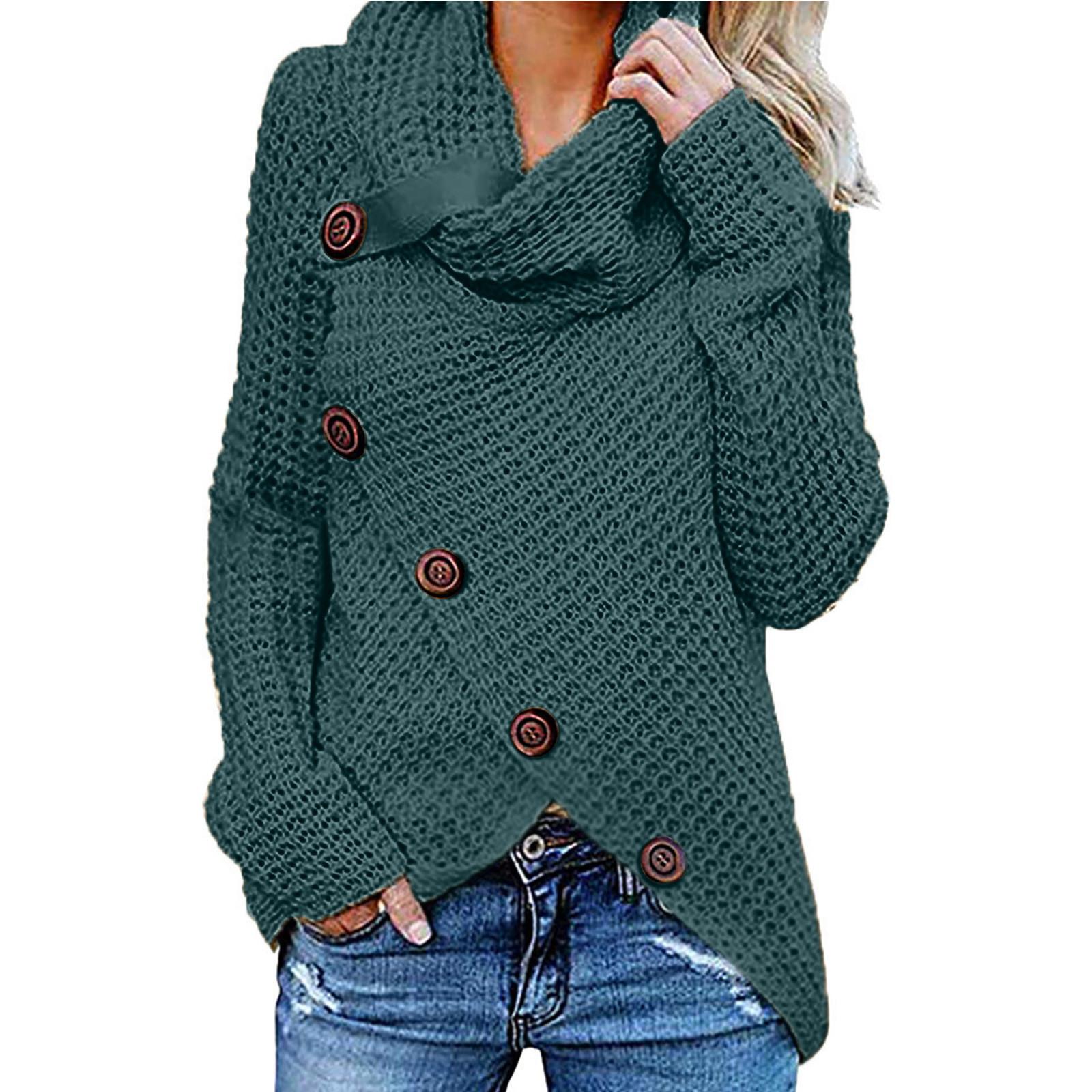 Женская мода осень-зима с длинным рукавом на пуговицах нерегулярный вязаный свитер XXXL зелёный 2324₽