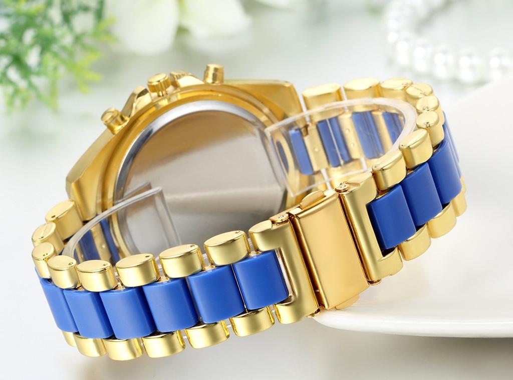 JewelryWe Fashion Watch Analog Display Quartz Roman Numeral Dial Silicone Band Waterproof for Daily Life Men's (Blue.Gold)