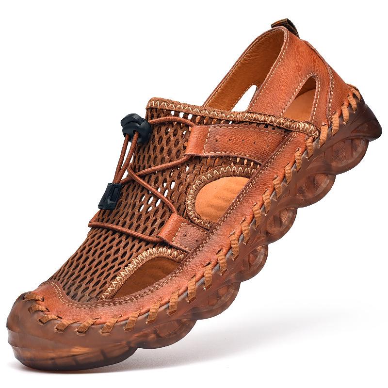 Men's Summer Casual Large-Size Leather Sandals, Outdoor Closed-Toe Beach Shoes, 2021 Design