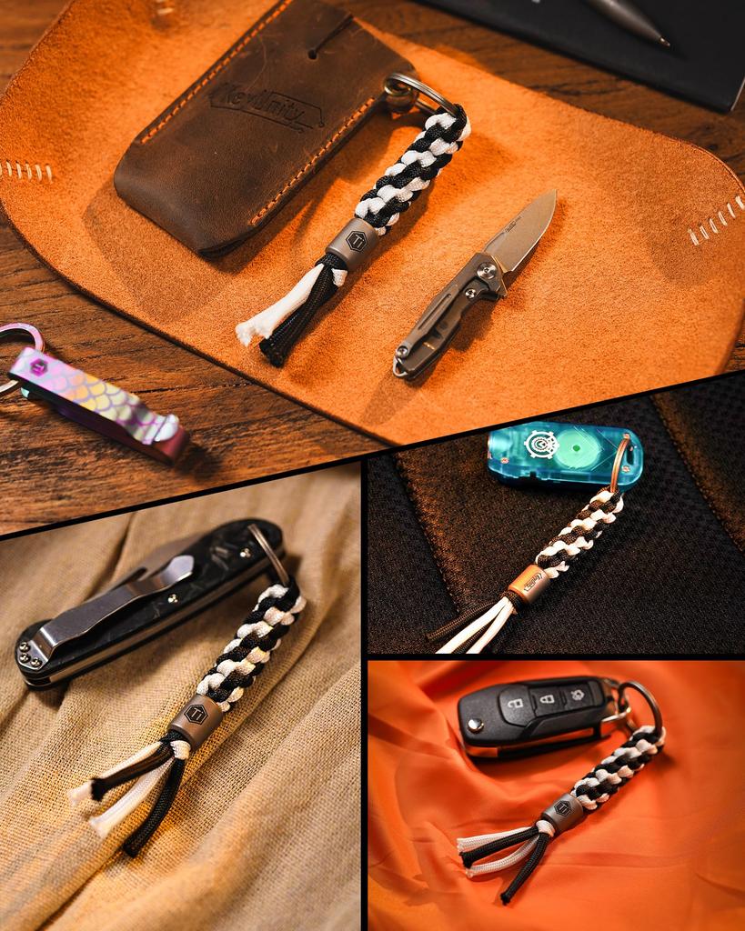 KeyUnity KC02 Paracord Braided 550 Paracord with Titanium Beads and Key Ideal for Folding Lightweight and 1 Keychain and Keychain, Two-Color Ring,