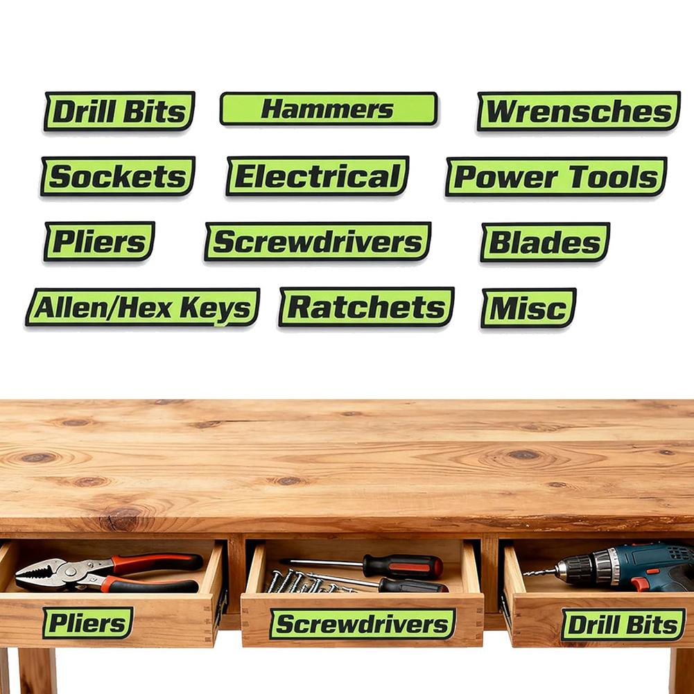 12 stuks Gereedschapskist Lade Labels Magnetische Gereedschap Identificatie Organisatie Labels Duidelijk Leesbaar Classificatie Monteur Beheer