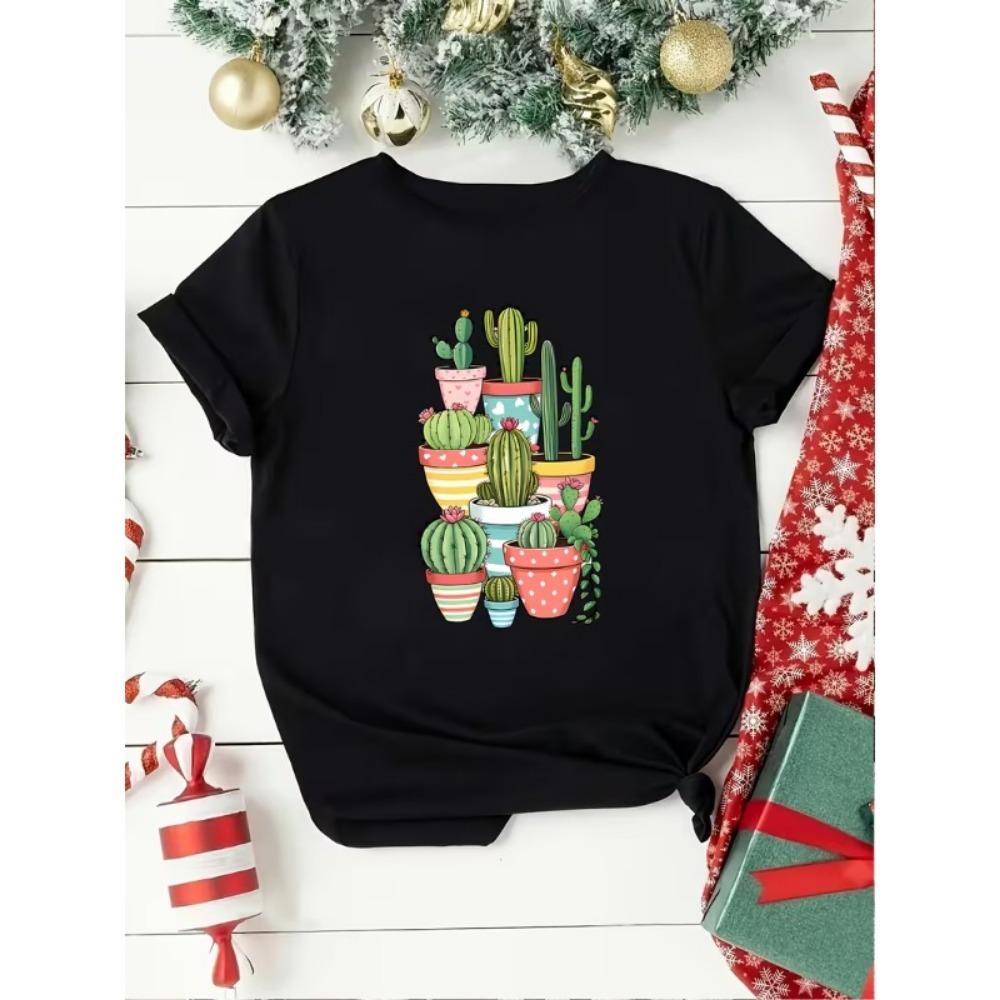 T-shirt Grafica con Lettera Pianta da Donna Casual Manica Corta Divertente Stampa Pianta da Casa Morbida Comoda Girocollo Top