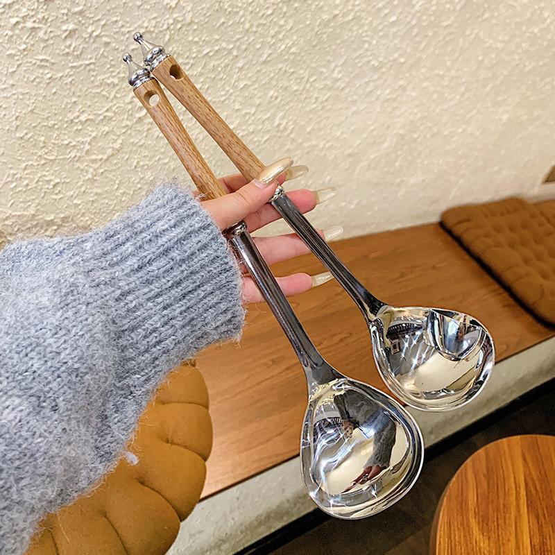 Stainless Steel Wooden Handle Soup Spoon Strainer Spoon Household Pot Spoon Ladle Spoon Colander Spoon Oil Filter Spoon
