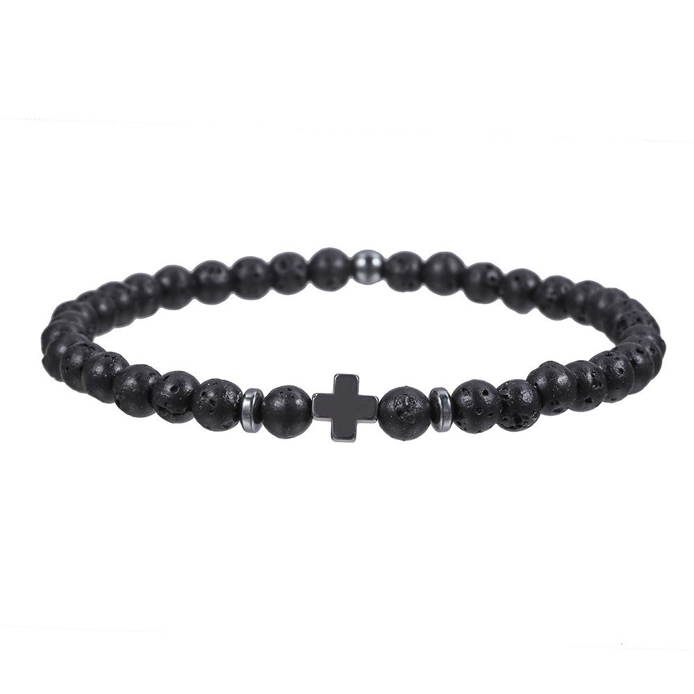 Herren Armband mit Hämatit und rotem Türkis Kreuz mit Lavasteinperlen - Geschenk für Paare