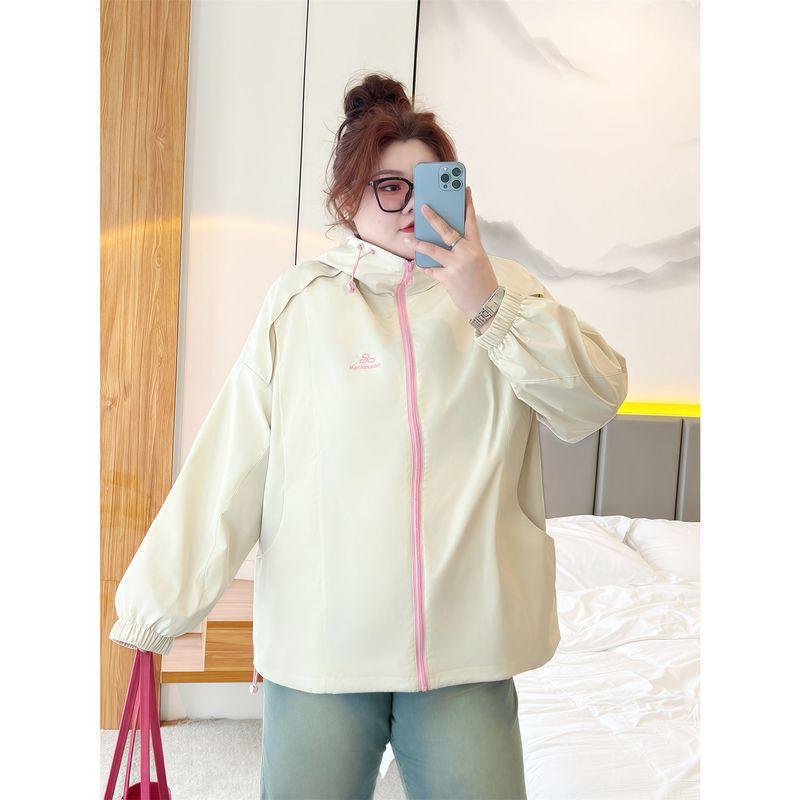 Plus-Size Women s Spring and Autumn Hooded Windbreaker Jacket for Chubby Women, Loose and Versatile Outerwear Top 13865X