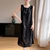Spring and Summer New Style Round-neck Striped Blouse-style Dress with Heavy Embroidery In Solid Color, Sleeveless Long Dress for Women