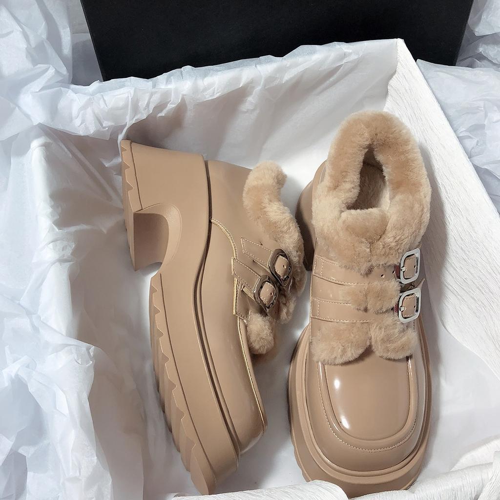 Women's leather fashion lightweight height increase soft sole winter warm snow boots lined with fleece non-slip casual sports cotton boots