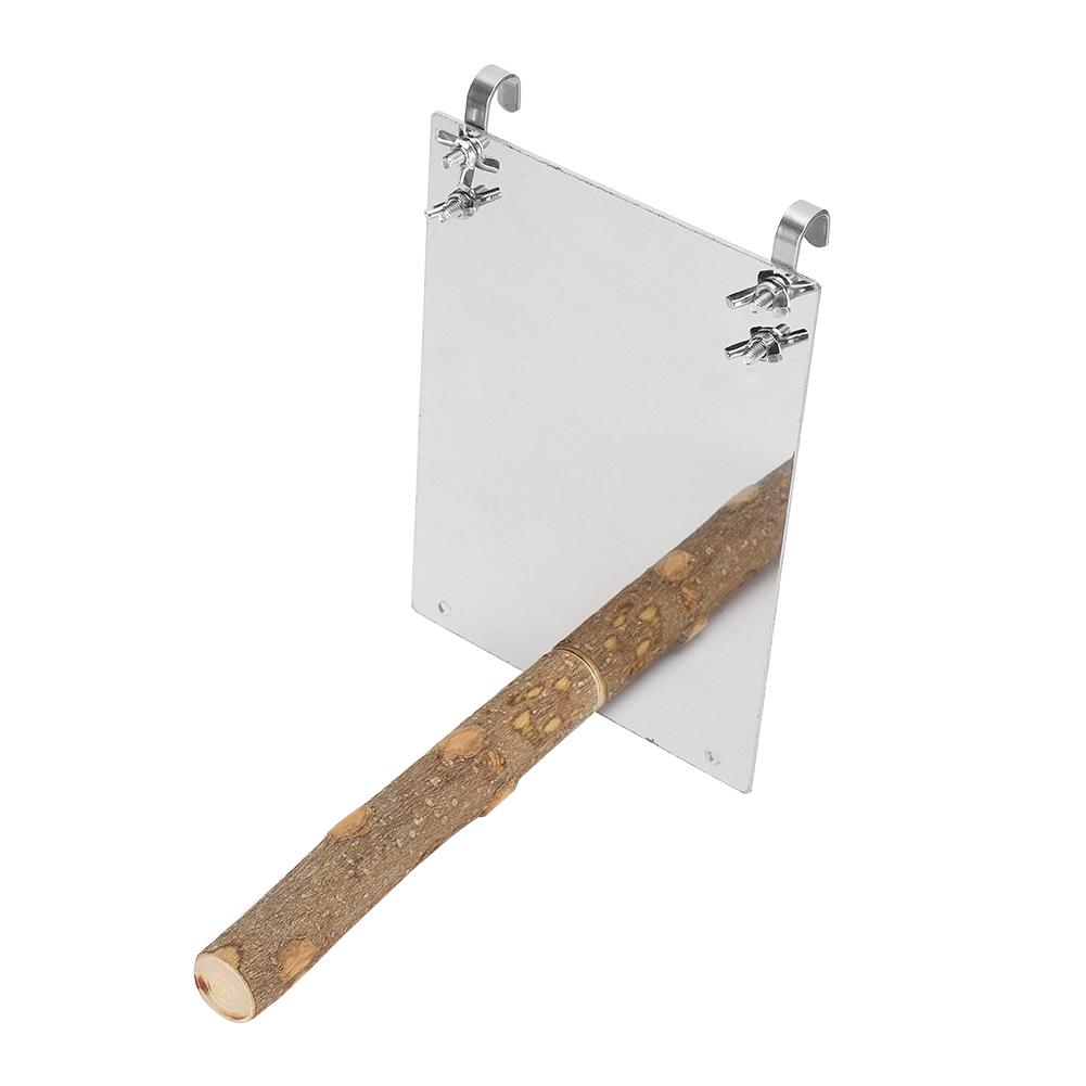 Stainless Steel Medium Small Parrots Mirror with Wooden Standing Rod Bird Cage Accessory