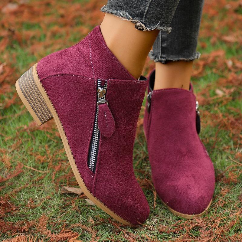 Women's Fall/Winter New Pointed Block Heel Side Zip Large Size Doc Martens