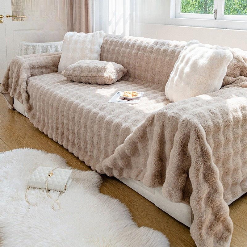 Sofa Towel Winter Thickened Rabbit Plush Sofa Cover Sofa Cover Cloth Sofa Cushion Seat Cushion All-Inclusive Plush Cushion Blanket