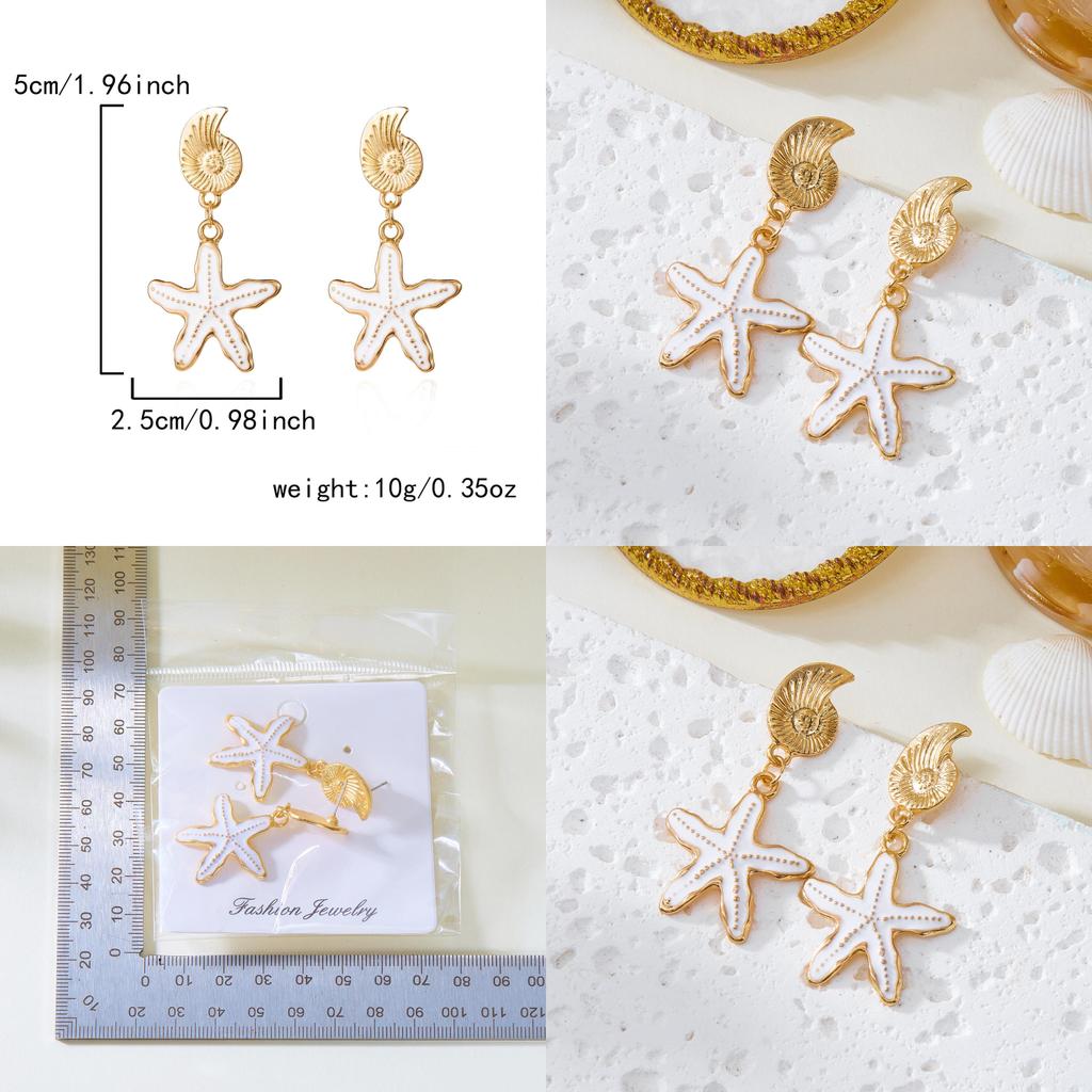 Ocean Theme Alloy Earrings With Starfish And Shell Motif For Women Vacation Fashion
