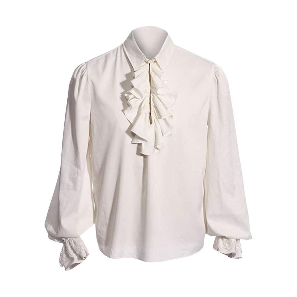 Renaissance Ruffle Design Top Renaissance Vintage Royal Style Men's Performance Shirt for Halloween Cosplay Costume with Ruffle