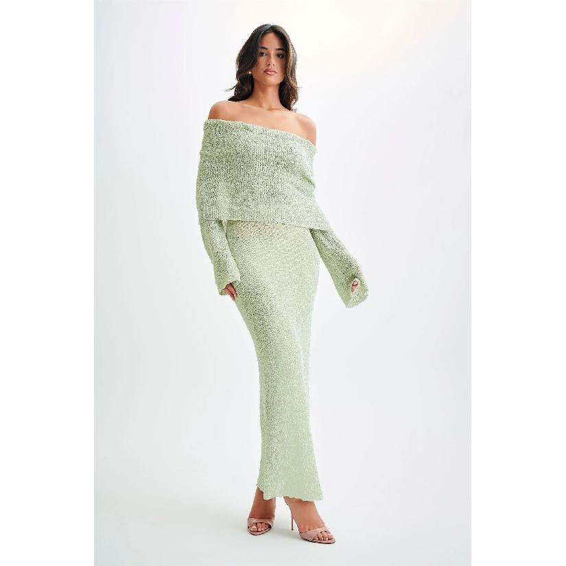 

2025 европейский и американский новый пляжный отдых один вырез пляжная рубашка покрывало утягивающее платье с рукавами-трубами L светло-зеленый