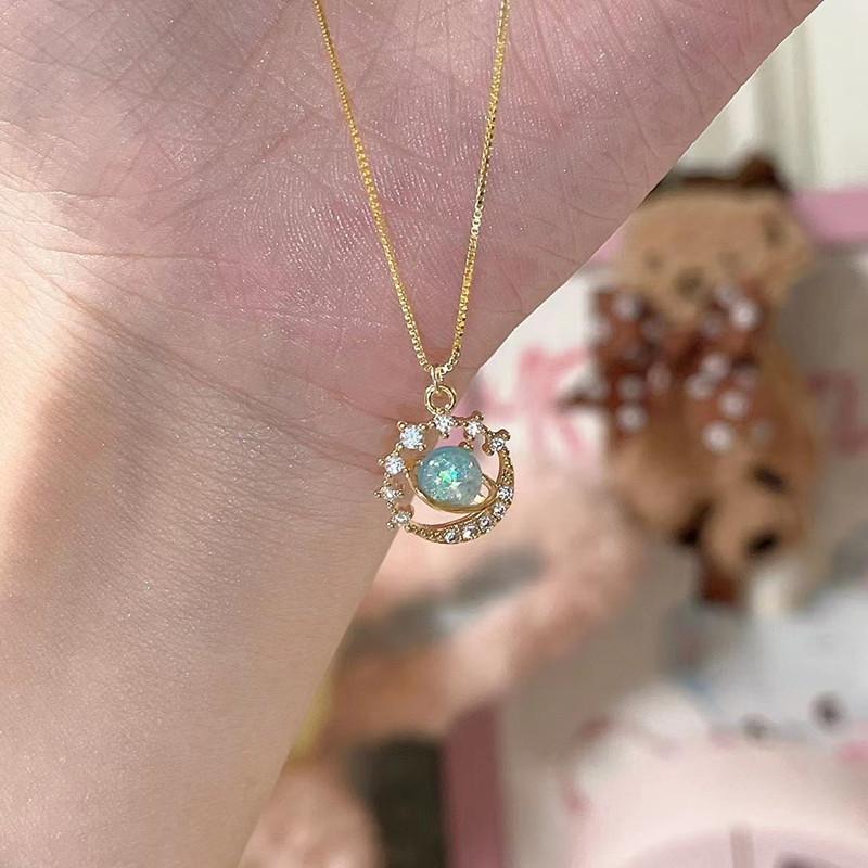 Planet Universe Colorful Saturn Zircon Necklace for Women Personalized Fashion Daily Accessories Party  Birthday Gifts
