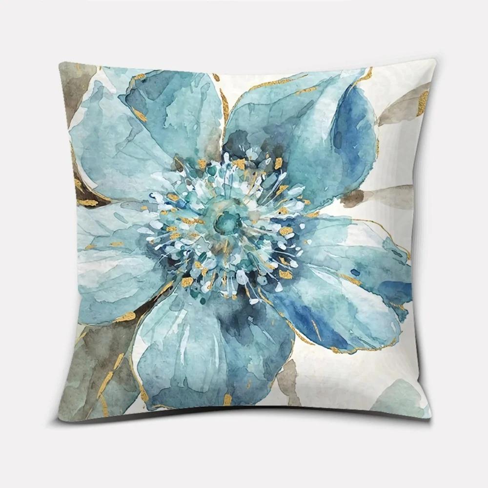 Blaues florales Aquarellmuster Kissenbezüge Muster Kissenbezug Geeignet für Sofa Schlafzimmer Auto Kissenbezug