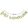 Feliz Aniversario Banner for Happy Birthday Wedding Anniversary Party Decorations Spanish Fiesta Mexican Theme Sign Photo Backdrop (Gold Glitter)