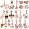 925 Silver Rose Gold Charms Shiny Gem Diamond Pendent Bell Flower Beads For Women Cute Creative Gift