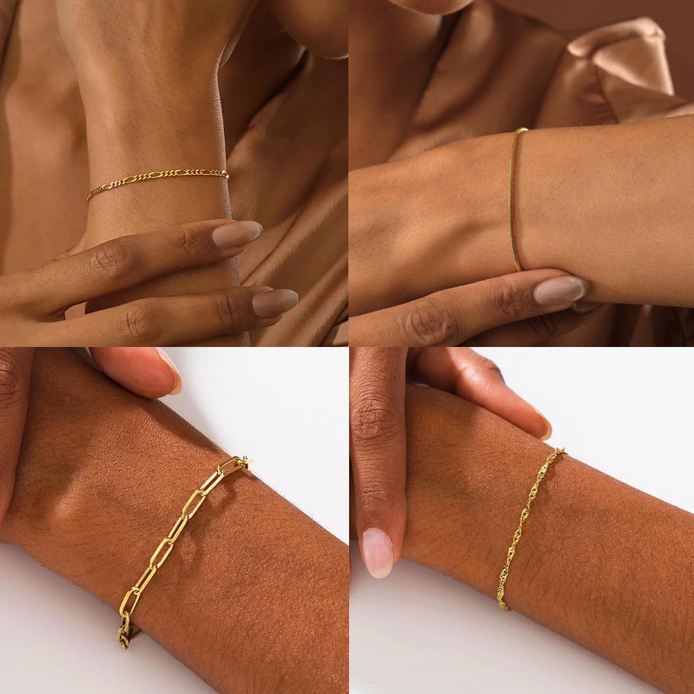 Figaro Beads Herringbone Chain Bracelet for Women Men Stainless Steel Wrist Jewelry Twist Box Rope Chains Waterproof Accessories