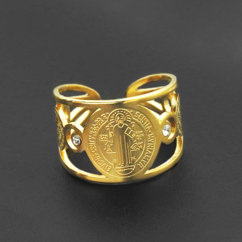 Edelstahlringe Siegelring Schutzamulett Siegel der Sieben Erzengel Salomo Kabbala Klobige Sterne Modering 18mm brown