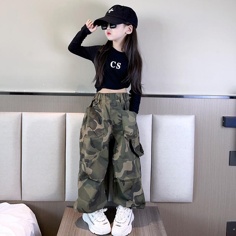 2024 Neue Mädchen Locker Camouflage Hose – Koreanischer Stil Allround Latzhose für Frühling & Herbst, Perfekt für Ältere Kinder