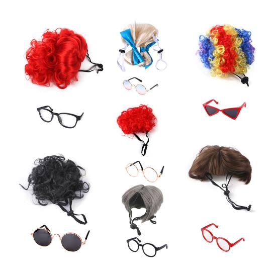 1 Set Cat Wig And Glasses Funny Pet Costume Adjustable Pet Wig Big Hair Photo Prop Outfit for Cats And Small Dogs Holiday Party Cosplay