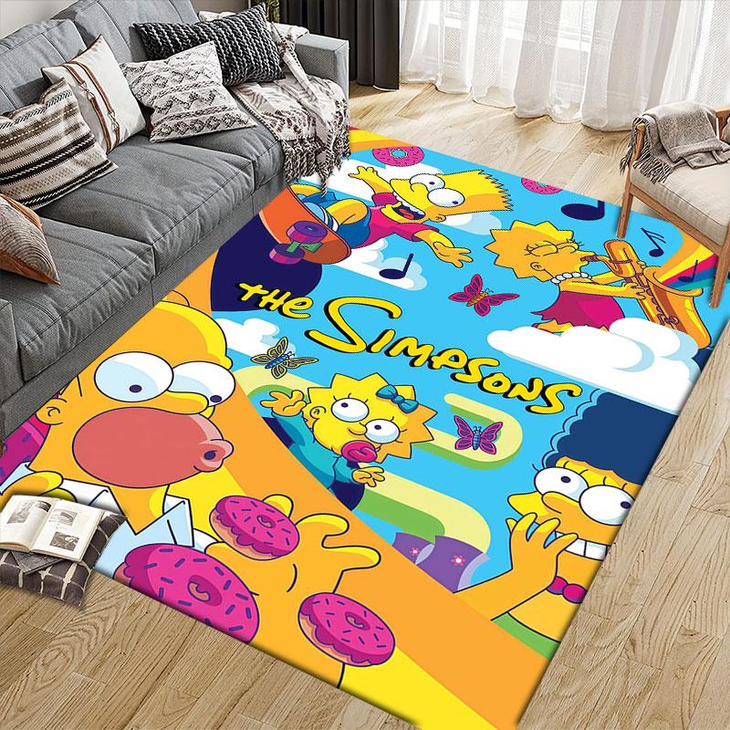 The Simpsons Poster Flannel Printed Carpet, Home Sofa Decoration for Living Room & Bedroom, Non‑Slip Play Flannel Floor Mat for Game Room