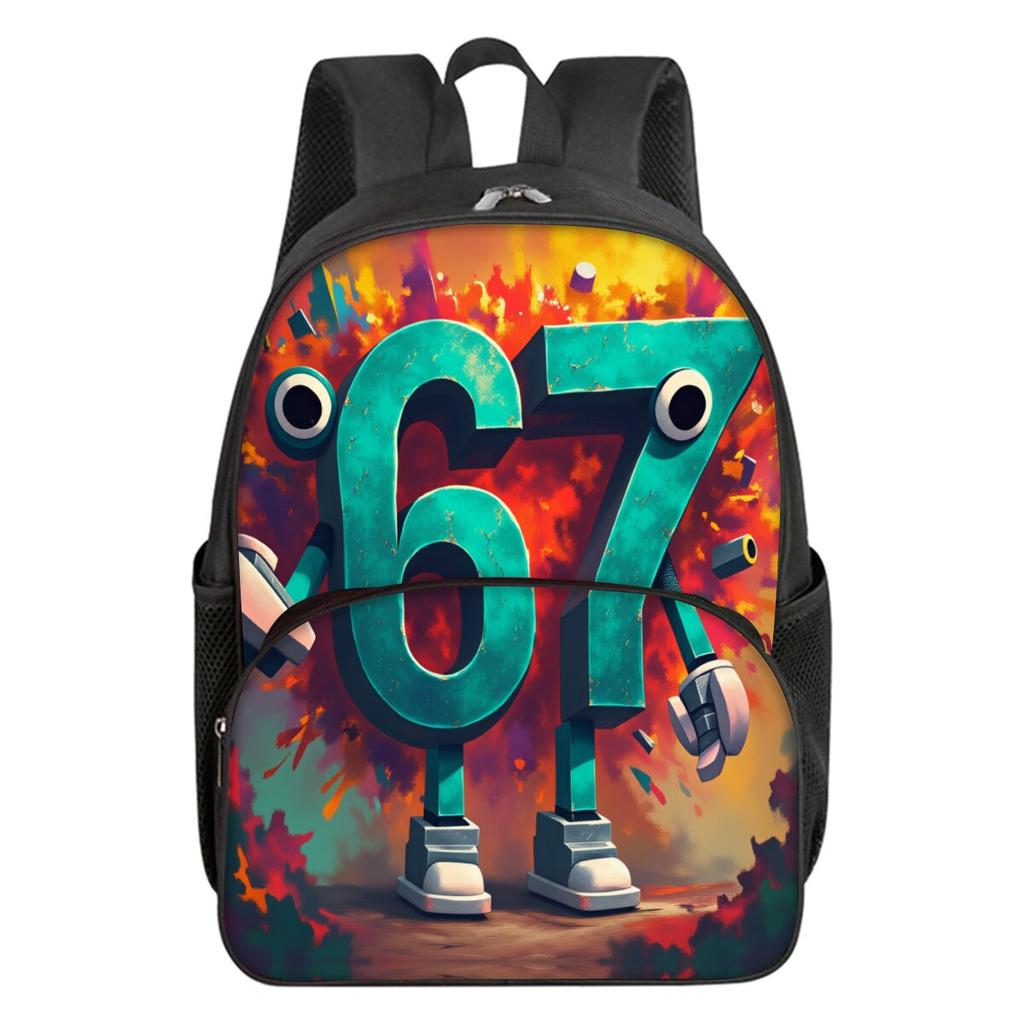 Colorful Number 67 Print Round Front Pocket Backpacks for Boy and Girls Best Gifts 2D Flat Cartoon School Bag for Children