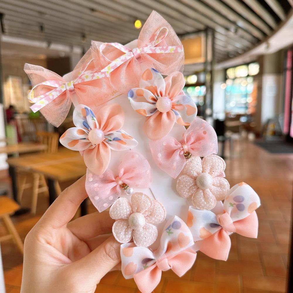 10PCS/Set Cute Lace Orangza Hair Clip Baby Girl Floral Princess Barrettes Glitter Wing Pearl Flower Hairpin
