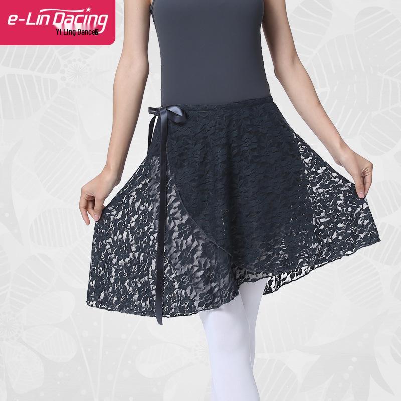 Ballet Chiffon Tulle Midi Skirt with Lace Panel and Tie-Up for Classical and Chinese Dance - Adult and Child Sizes