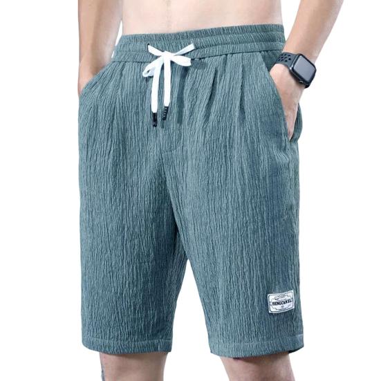 Men Summer Athletic Shorts Mid-rise Elastic Drawstring Waist Shorts Pockets Wide Leg Running Shorts Solid Color Thin Quick Drying Ice Silk Shorts