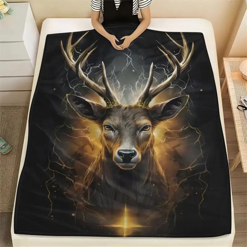 Comfortable and Versatile Deer Pattern - Flannel Blanket for Home, Camping, Picnics and Car Travel - Halloween Christmas