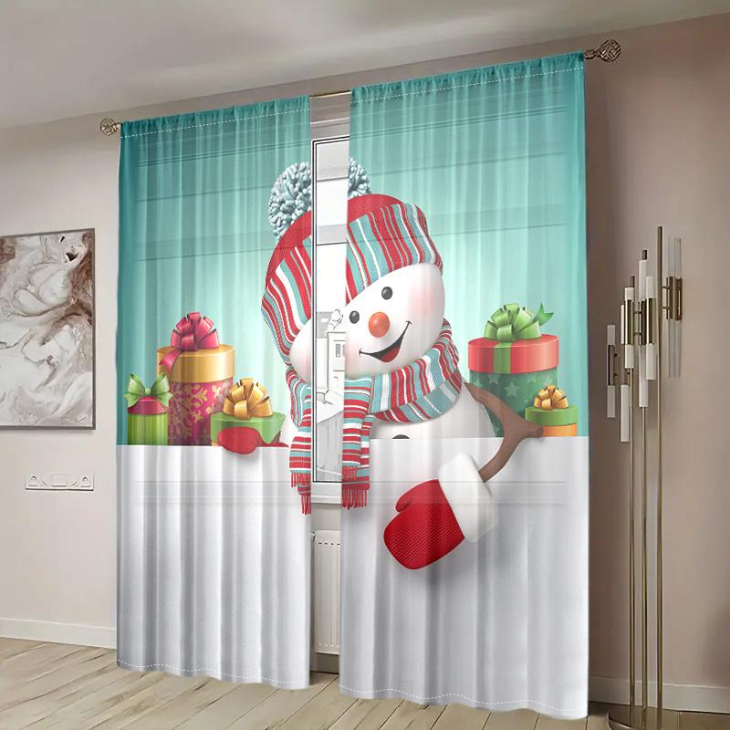 2 Pieces, Christmas Snowman Curtains -30% Blackout - Suitable for Living Room, Bedroom, Kitchen, Home Decoration