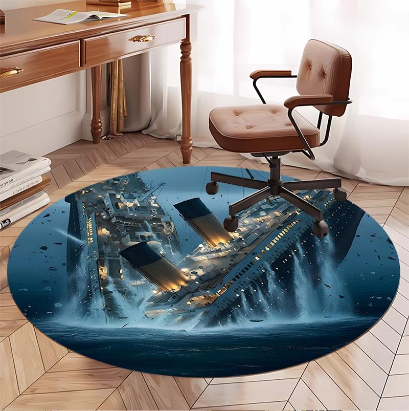 RMS Titanic Pattern Round Rug, Indoor/Outdoor Mat, for Picnic, Gameroom, Bedroom, Office, Living Room, Home Decor Carpet, Birthday Gift