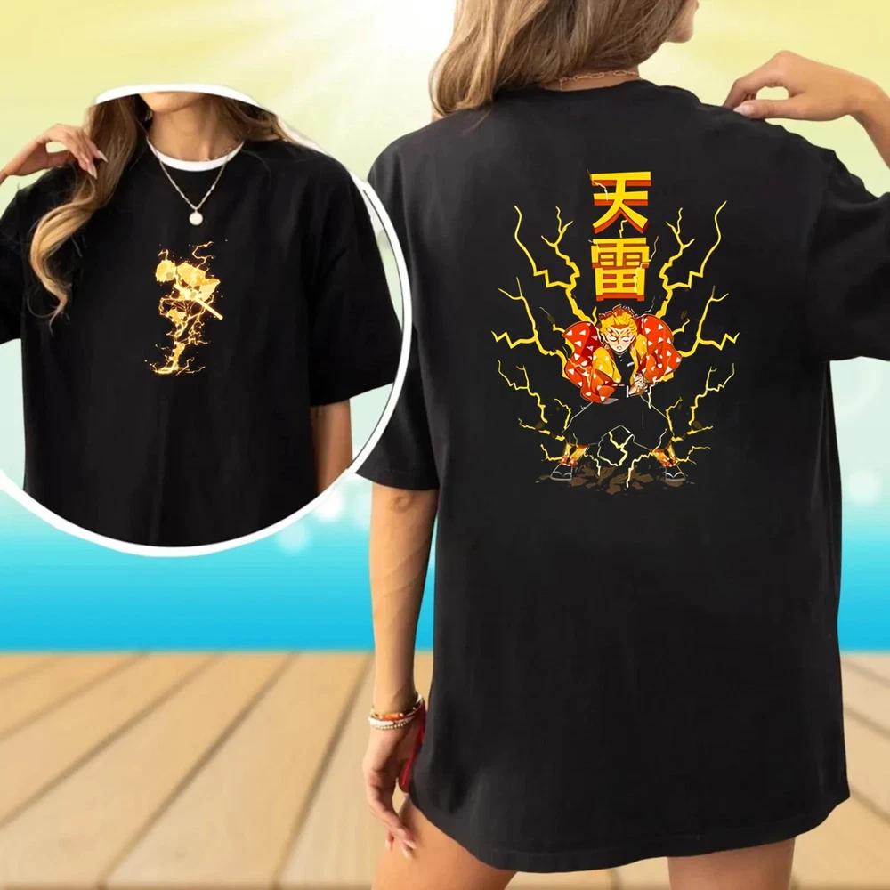Anime Demon Slayer Kimetsu No Yaiba Zenitsu Lightning Strike Black Tshirt S