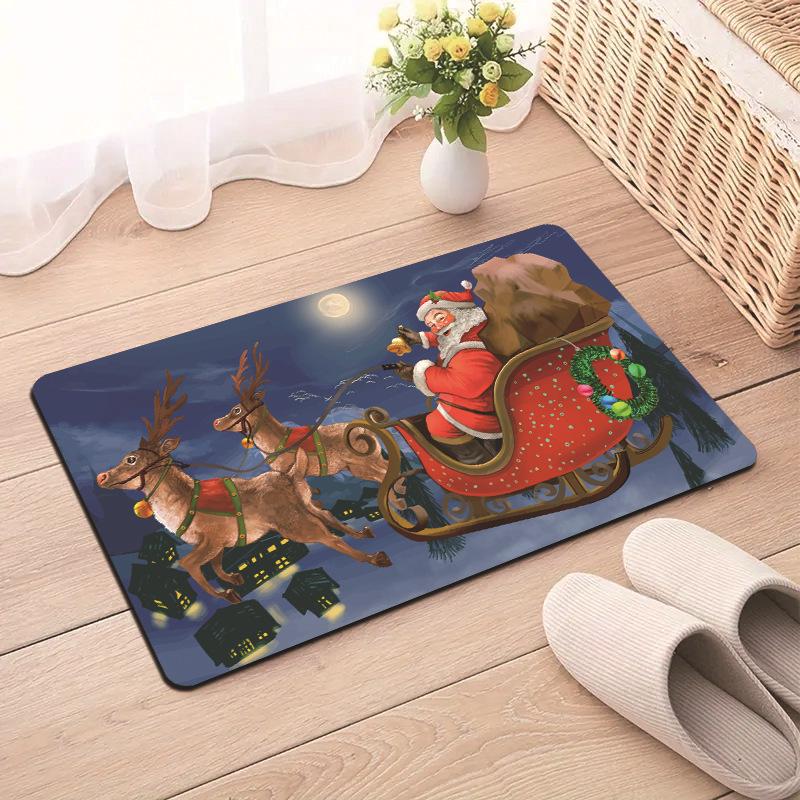 Christmas Traditional Fairy Tale Santa Claus Snowman Tree House Festive Decorative Carpet Rug For Home Decor Holiday Decoration