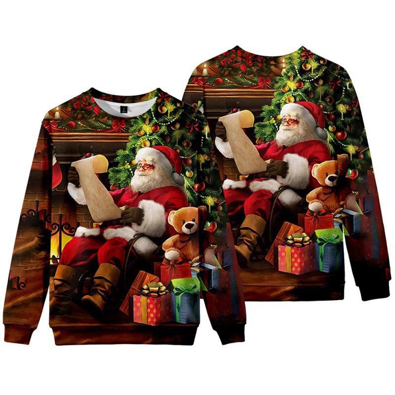 New Christmas Elderly Snowman 3D Digital Casual Round Neck Long Sleeve Men's Women's Hoodies
