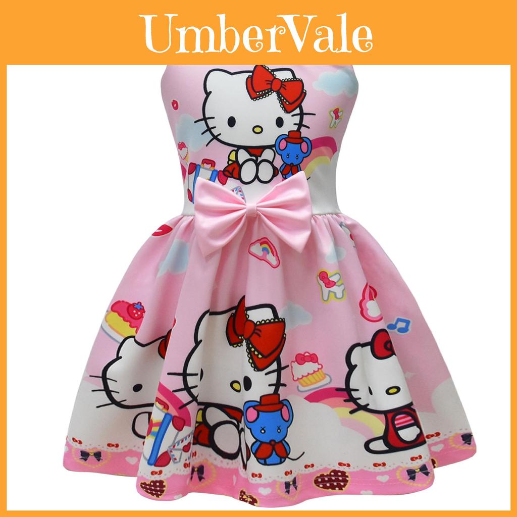 Ärmelloses Kleid mit Hello Kitty Cartoon-Print und Rüschendetails für das Frühlings-Verkleiden