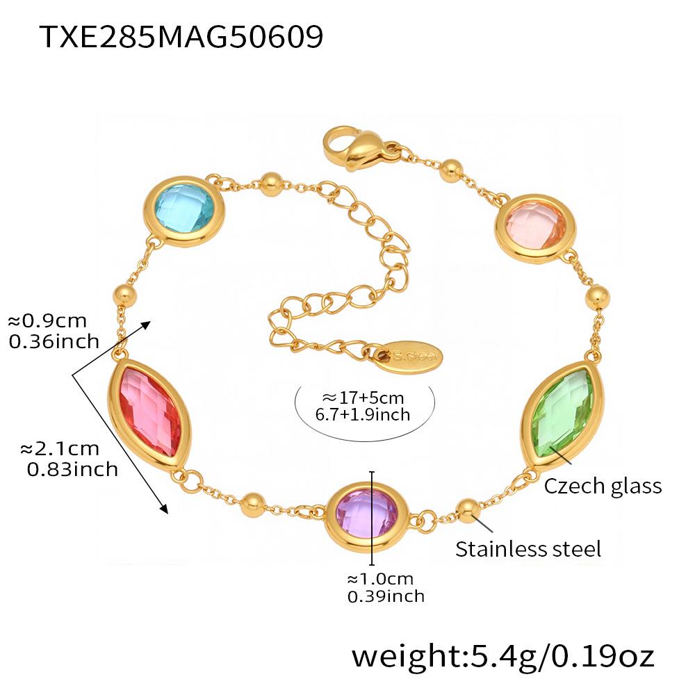 Qiong Yao Precision-Cut Color-Block Glass Stone Bead Bracelet – Elegant Jewelry Accessory
