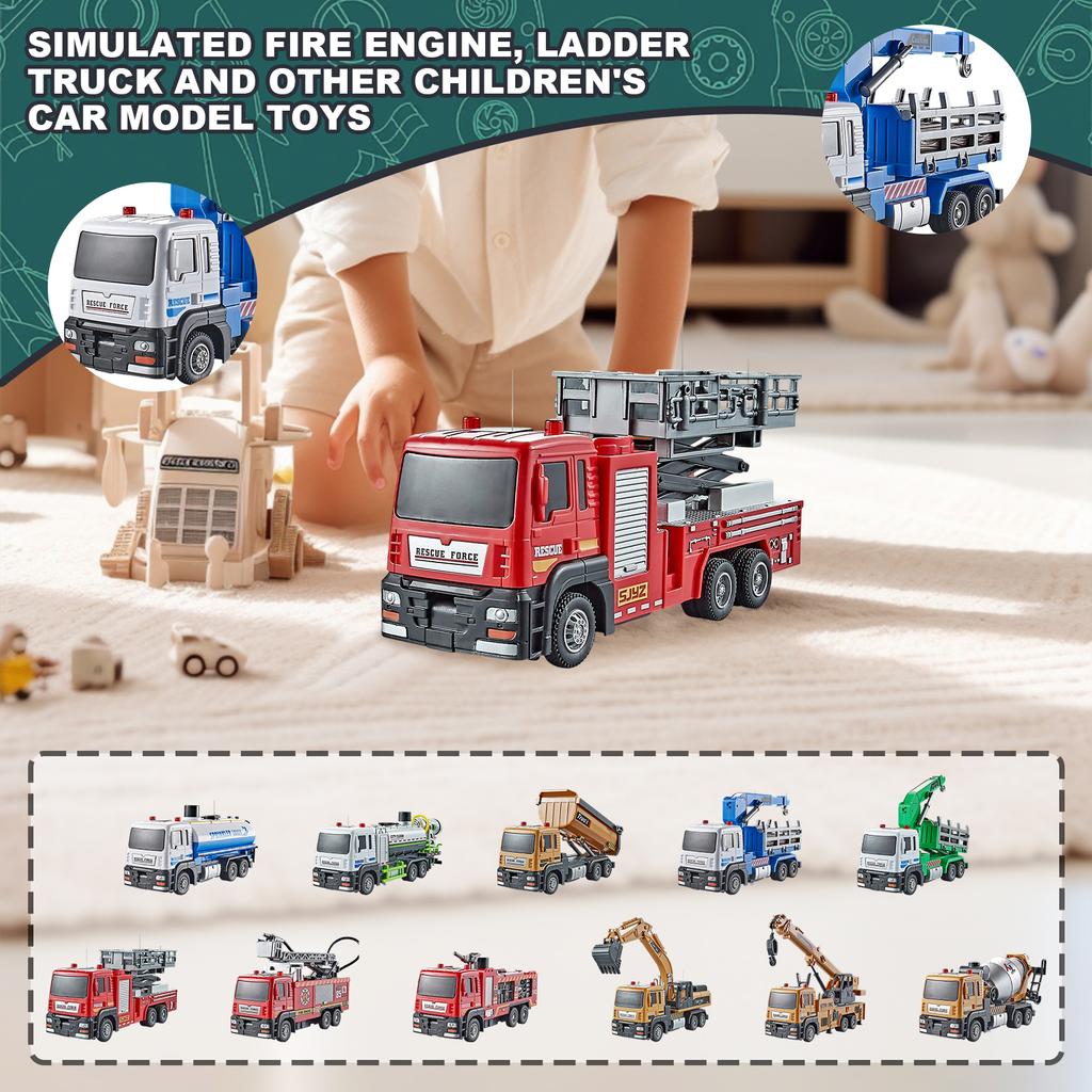 Simulation Fire Truck Ladder Truck Sprinkler Truck Sanitation Truck Alloy Engineering Vehicle Children's Car Model Toy
