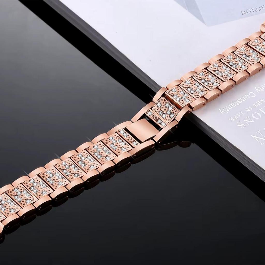 Compatible with Apple Watch 9/8/7: Luxury Women's Three-Bead Full Diamond Metal Strap