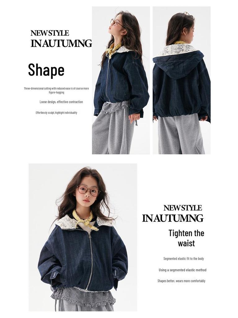 Korean Style Kids' Loose Denim Hooded Jacket - 2025 Autumn Collection