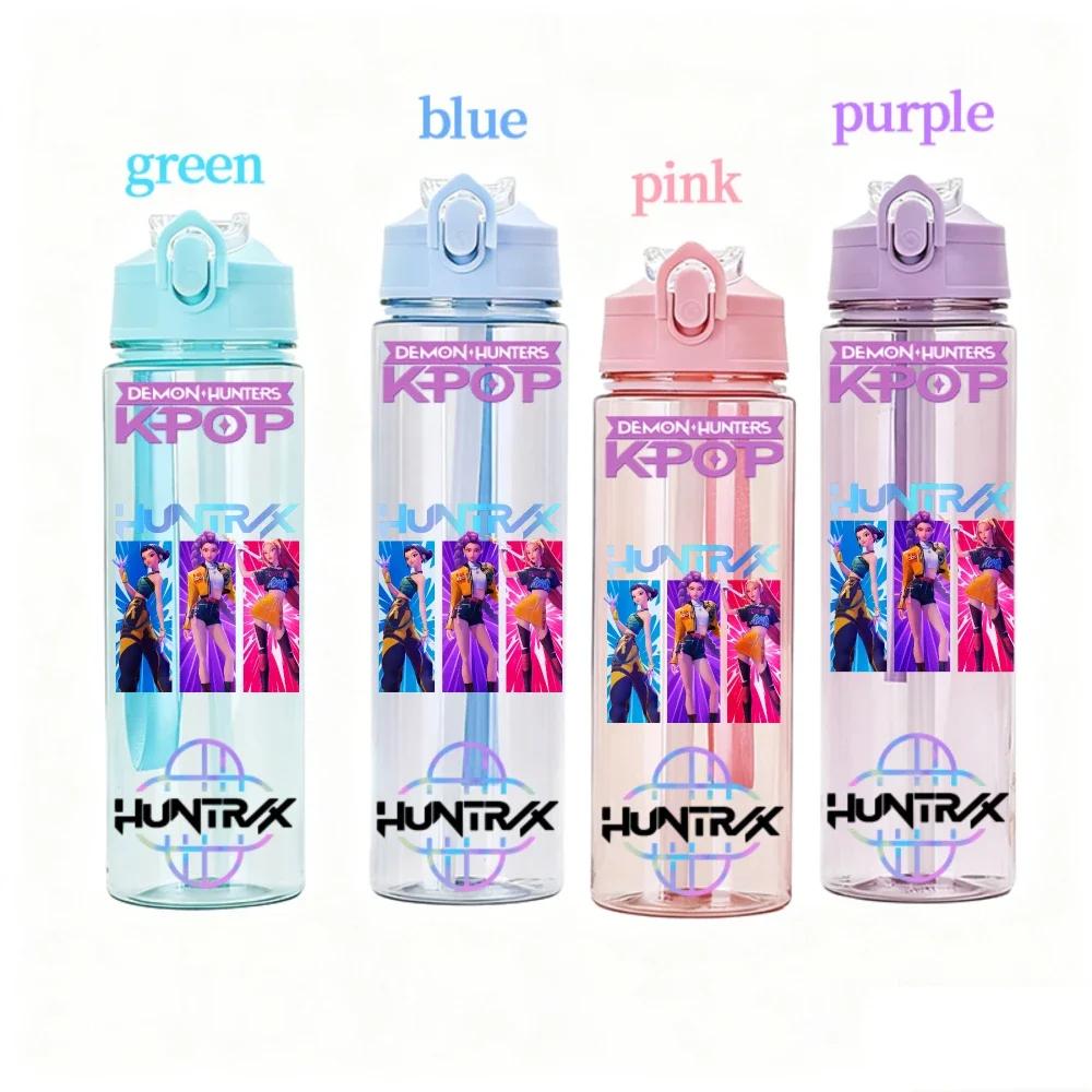 800ML KPOP Demon Hunters Transparent Water Cup Leakproof Shatterproof Anime Fashion Portable Sports Cup designed for Boys and Girls Present