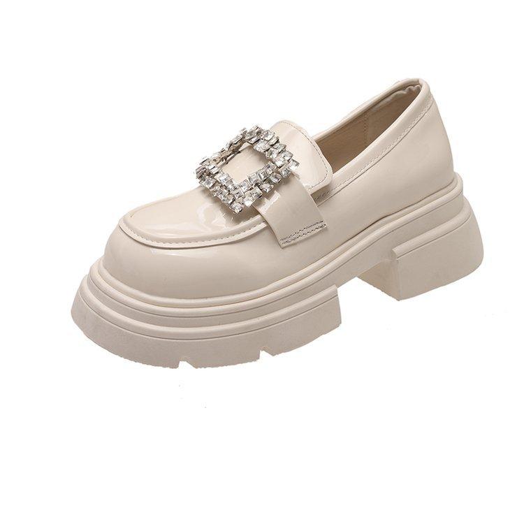 Princess Hyde~ Rhinestone Square Buckle Thick-soled Thick-heeled Lazy Loafer Single Shoes 2025 New Versatile Women's Small Leather Shoes