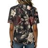 Damen Kurzarm Henley Shirt Knopfleiste Baumwoll-Leinen-Mischung Lässiges Bedrucktes Oberteil Leicht Atmungsaktiv Sommerbluse
