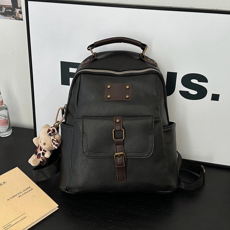 Backpack Backpack Women's Lightweight Large Capacity Oily Leather Belt Backpack Women's Fashion School Bag Hook Upgraded