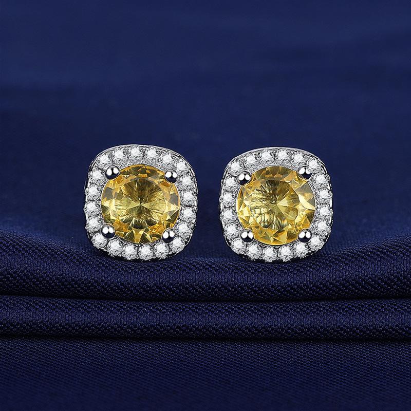 2026 Inlaid Zircon Square Bag Earrings Women's Fashion Versatile Red and Sapphire Square Earrings
