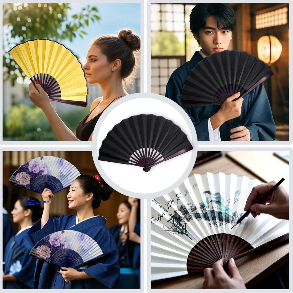 Seta Nera Pieghevole Danza Fuochi d'Artificio Giapponesi Estate Semplice [boshiho] Ventaglio da Uomo, Ventaglio, Fai da Te, Elegante, Stile, Festival, Festival,