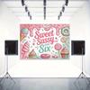 2D Pink Birthday Backdrop "Sweet Sassy and Six!" with Donuts, Cupcakes & Sprinkles Background